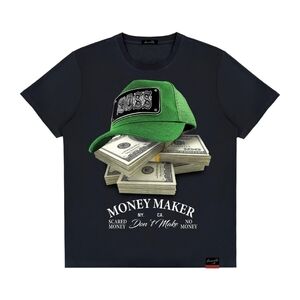 Black Graphic T-Shirt with Green Hat Design